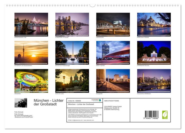 Produktbild: M&uuml;nchen - Lichter der Gro&szlig;stadt (hochwertiger Premium Wandkalender 2026 DIN A2 quer), Kunstdruck in Hochglanz