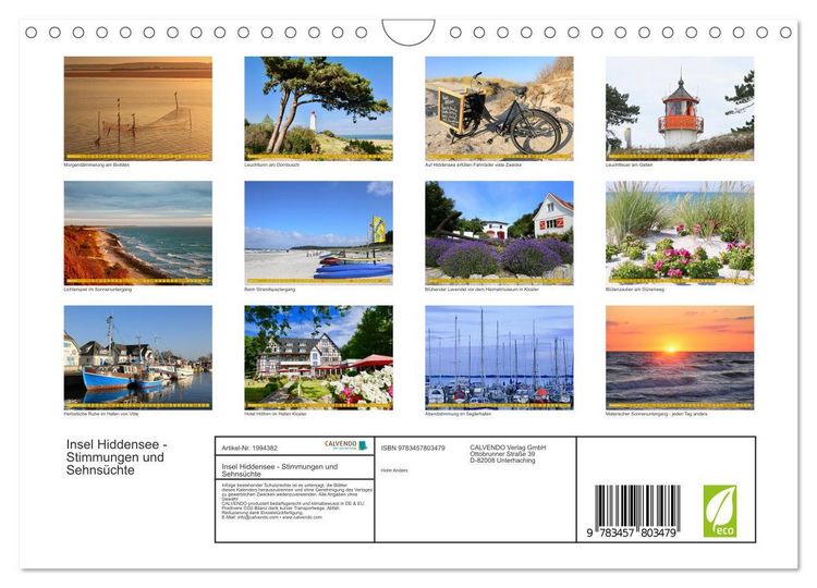 Produktbild: Insel Hiddensee - Stimmungen und Sehns&uuml;chte (Wandkalender 2026 DIN A4 quer), CALVENDO Monatskalender