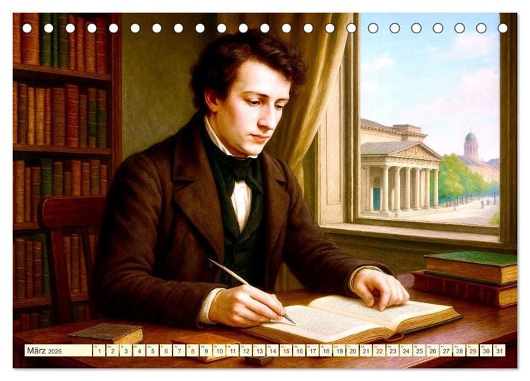 Produktbild: Heinrich Heine. Sein Leben, seine literarischen Werke (Tischkalender 2026 DIN A5 quer), CALVENDO Monatskalender