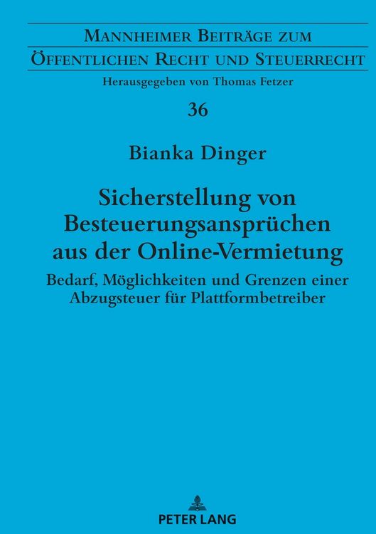 Produktbild: Sicherstellung von Besteuerungsanspr&uuml;chen aus der Online-Vermietung