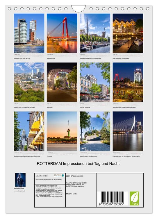 Produktbild: ROTTERDAM Impressionen bei Tag und Nacht (Wandkalender 2026 DIN A4 hoch), CALVENDO Monatskalender