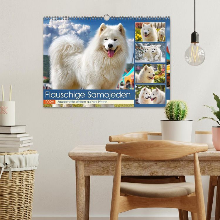 Produktbild: Flauschige Samojeden. Zauberhafte Wolken auf vier Pfoten (Wandkalender 2026 DIN A3 quer), CALVENDO Monatskalender