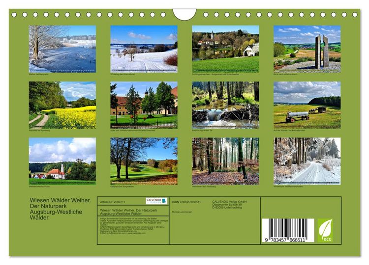 Produktbild: Wiesen W&auml;lder Weiher. Der Naturpark Augsburg-Westliche W&auml;lder (Wandkalender 2026 DIN A4 quer), CALVENDO Monatskalender