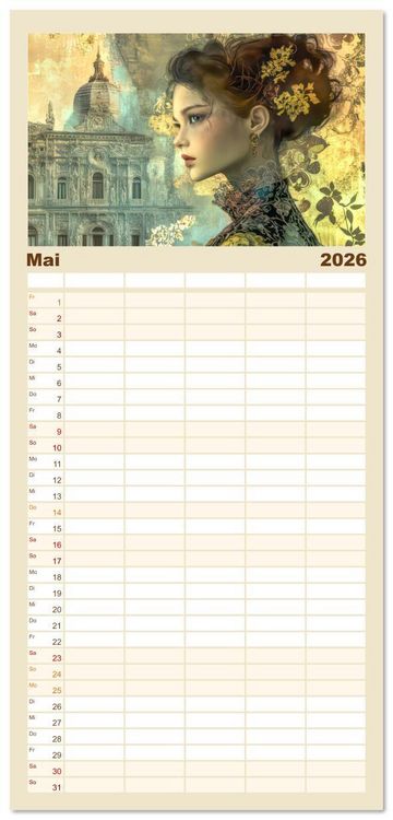 Produktbild: Familienplaner 2026 - Venezianischer Stil - In dezenten Farbt&ouml;nen mit 5 Spalten (Wandkalender, 21 x 45 cm) CALVENDO