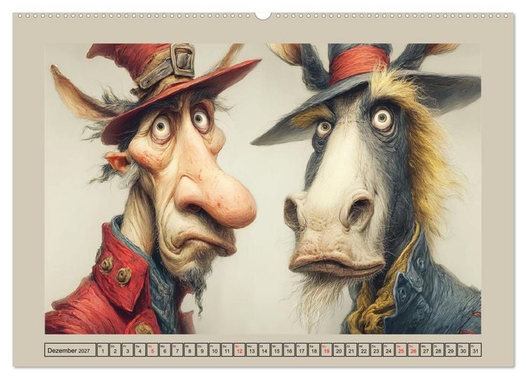 Produktbild: Wundersame Pferde. Karikaturen zwischen Humor, Melancholie und Fantasie (hochwertiger Premium Wandkalender 2027 DIN A2 quer), Kunstdruck in Hochglanz