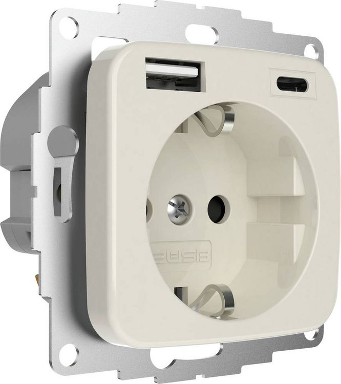 Produktbild: 2USB 2U-449382 Schutzkontakt-Steckdose erh&ouml;hter Ber&uuml;hrungsschutz, mit USB-Ladeausgang IP20 Cremewei&szlig; (gl&auml;nzend)