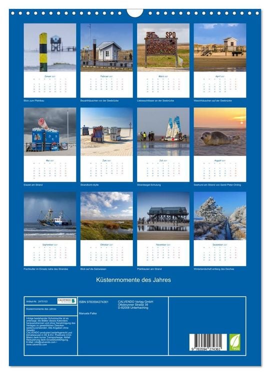 Produktbild: K&uuml;stenmomente des Jahres (Wandkalender 2027 DIN A3 hoch), CALVENDO Monatskalender