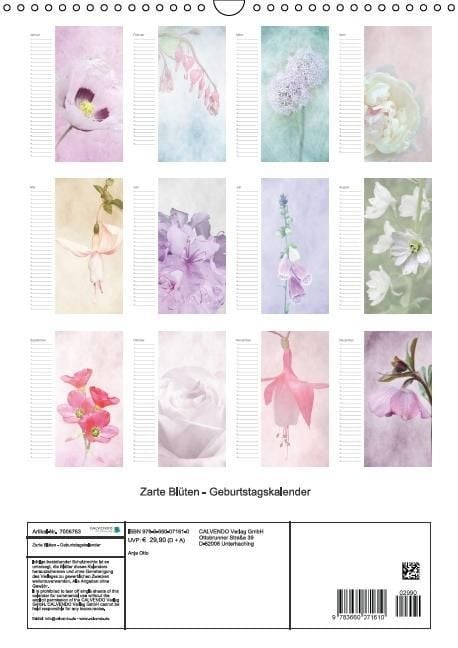 Produktbild: Zarte Bl&uuml;ten / Geburtstagskalender (Wandkalender immerw&auml;hrend DIN A3 hoch)