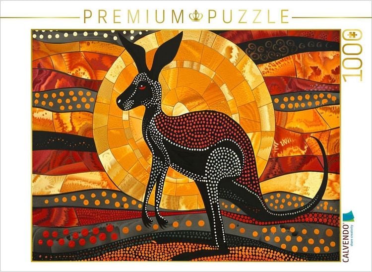 Produktbild: CALVENDO Puzzle K&auml;nguru im Sonnenuntergang - im Stil der Kunst der Aborigines | 1000 Teile Lege-Gr&ouml;&szlig;e 64x48cm Foto-Puzzle f&uuml;r gl&uuml;ckliche Stunden