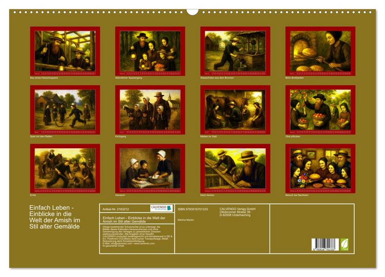 Produktbild: Einfach Leben - Einblicke in die Welt der Amish im Stil alter Gem&auml;lde (Wandkalender 2026 DIN A2 quer), CALVENDO Monatskalender