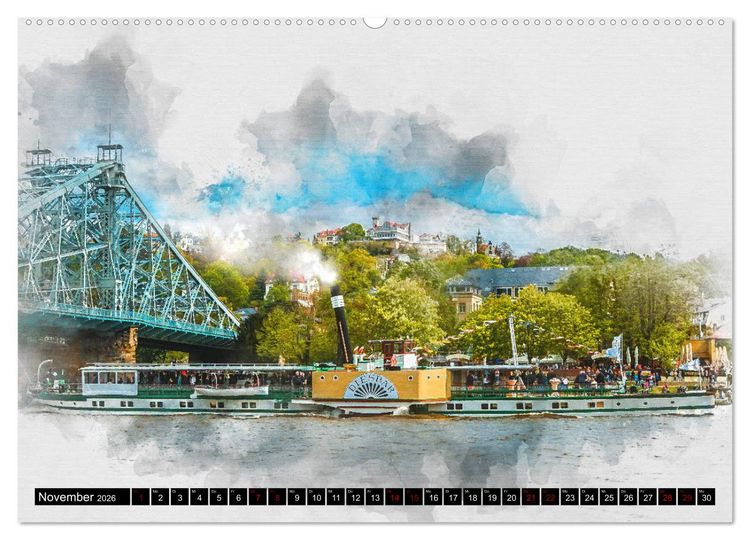 Produktbild: S&auml;chsische Dampfer Aquarelle (hochwertiger Premium Wandkalender 2026 DIN A2 quer), Kunstdruck in Hochglanz