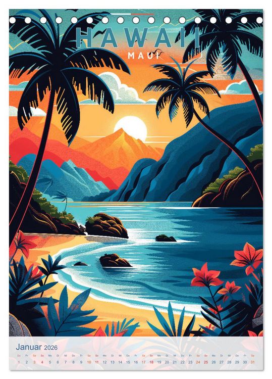 Produktbild: Hawaii - Old School Poster Style (Tischkalender 2026 DIN A5 hoch), CALVENDO Monatskalender