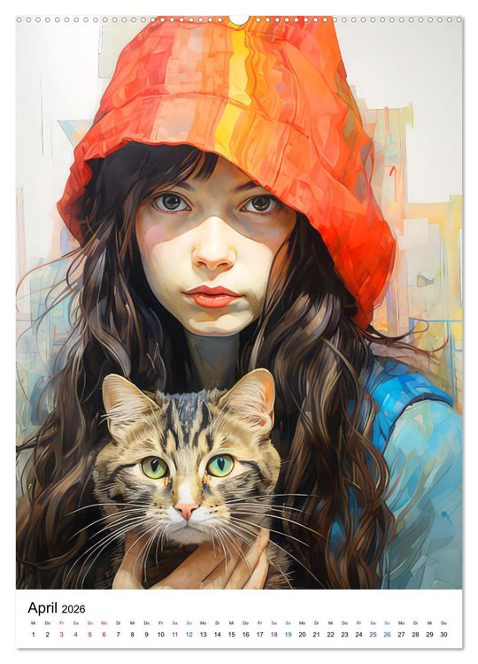 Produktbild: Katzenliebe Kunstbilder (hochwertiger Premium Wandkalender 2026 DIN A2 hoch), Kunstdruck in Hochglanz