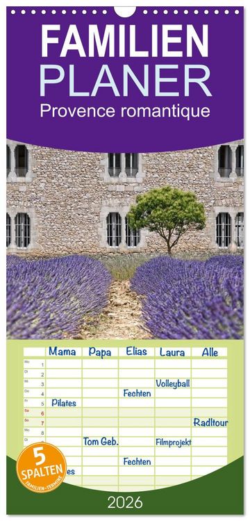 Produktbild: Familienplaner 2026 - Provence romantique mit 5 Spalten (Wandkalender, 21 x 45 cm) CALVENDO