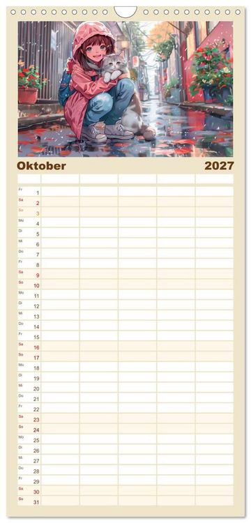 Produktbild: Familienplaner 2027 - Tierische Anime-Freunde - Fr&ouml;hliche Streifz&uuml;ge mit Hund und Katze mit 5 Spalten (Wandkalender, 21 x 45 cm) CALVENDO