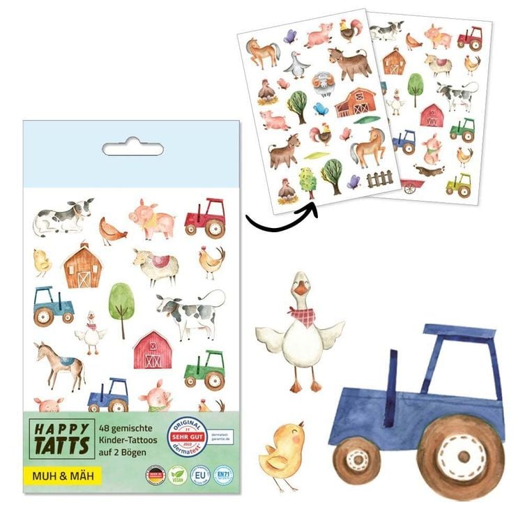 Produktbild: HAPPY TATTS, Kinder-Tattoos, 'Muh & M&auml;h' (48 Stk.)