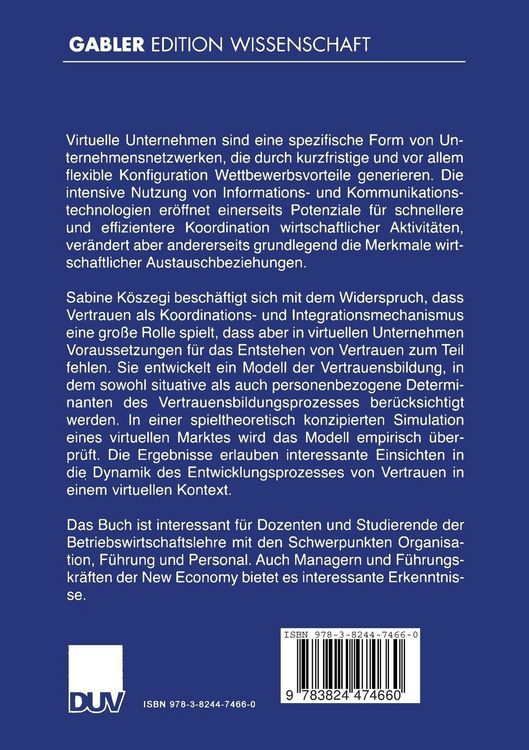 Produktbild: Vertrauen in virtuellen Unternehmen