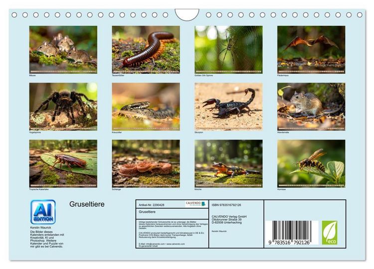 Produktbild: Gruseltiere (Wandkalender 2027 DIN A4 quer), CALVENDO Monatskalender