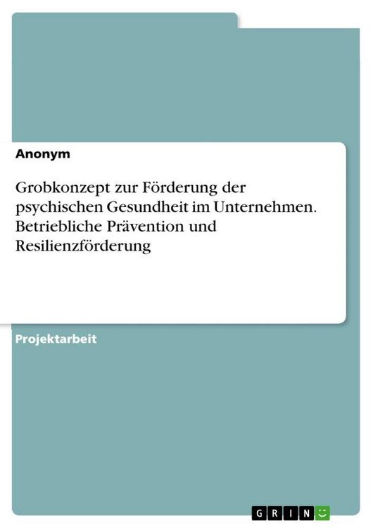 Produktbild: Grobkonzept zur F&ouml;rderung der psychischen Gesundheit im Unternehmen. Betriebliche Pr&auml;vention und Resilienzf&ouml;rderung