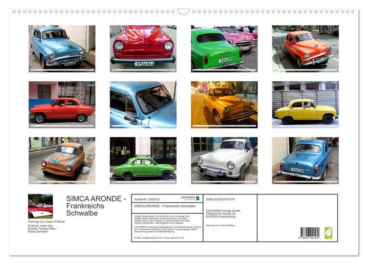 Produktbild: SIMCA ARONDE - Frankreichs Schwalbe (Wandkalender 2026 DIN A2 quer), CALVENDO Monatskalender