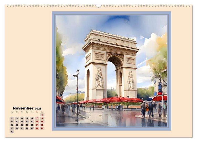 Produktbild: KI spaziert durch Paris (Wandkalender 2026 DIN A2 quer), CALVENDO Monatskalender