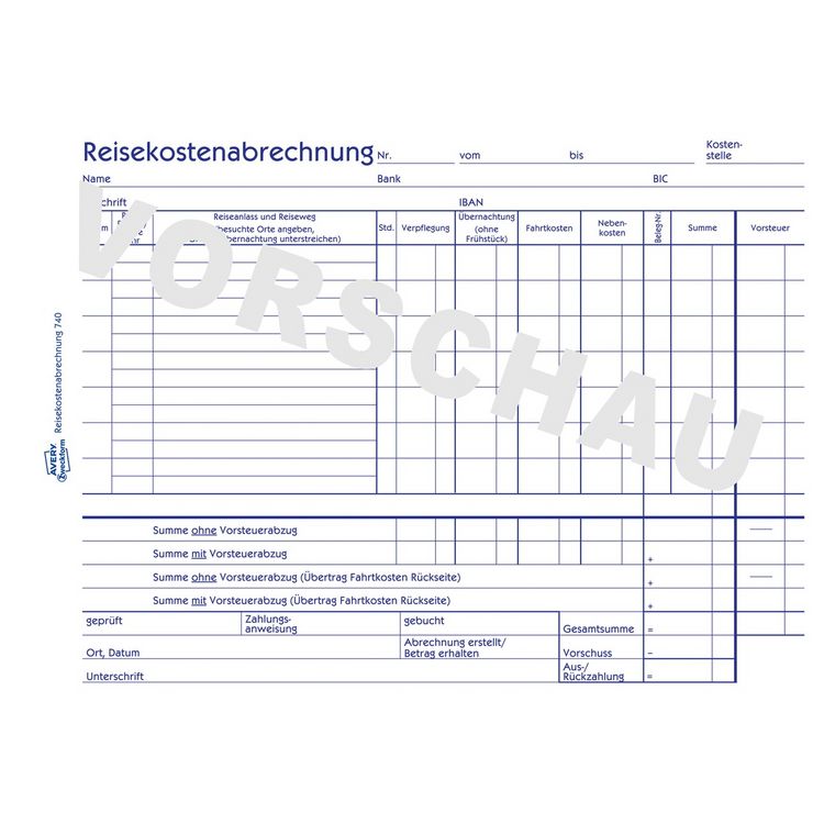 Produktbild: AVERY Zweckform Reisekostenabrechnung w&ouml;chentliche Abrechnung mit Blaupapier DIN A5 quer