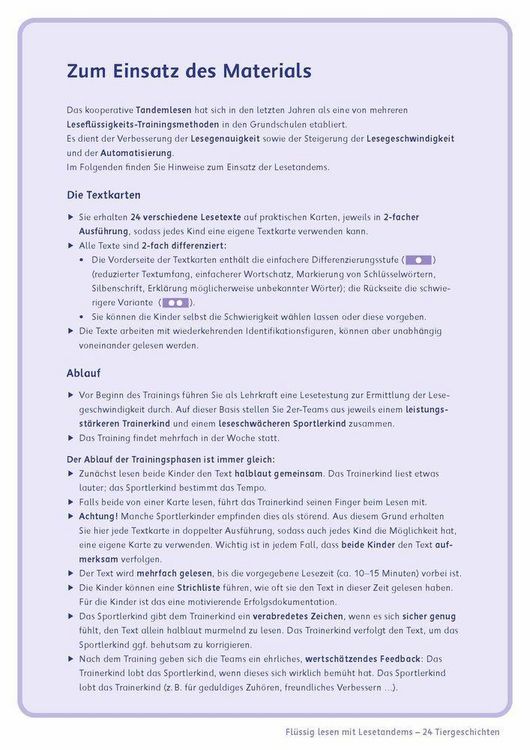 Produktbild: Fl&uuml;ssig lesen mit Lesetandems &ndash; 24 Tiergeschichten, Klasse 3/4