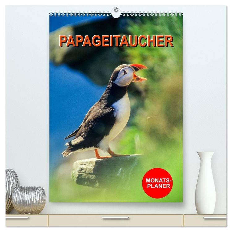 Produktbild: Papageitaucher Monatsplaner (hochwertiger Premium Wandkalender 2026 DIN A2 hoch), Kunstdruck in Hochglanz