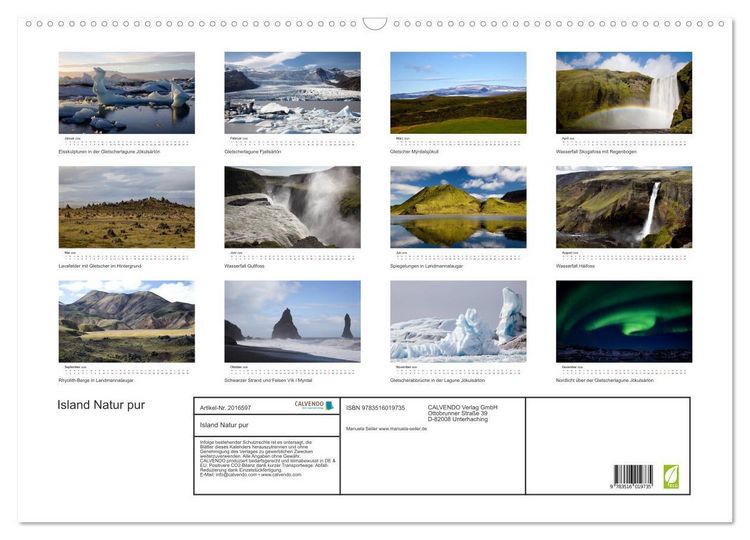 Produktbild: Island Natur pur (Wandkalender 2026 DIN A2 quer), CALVENDO Monatskalender