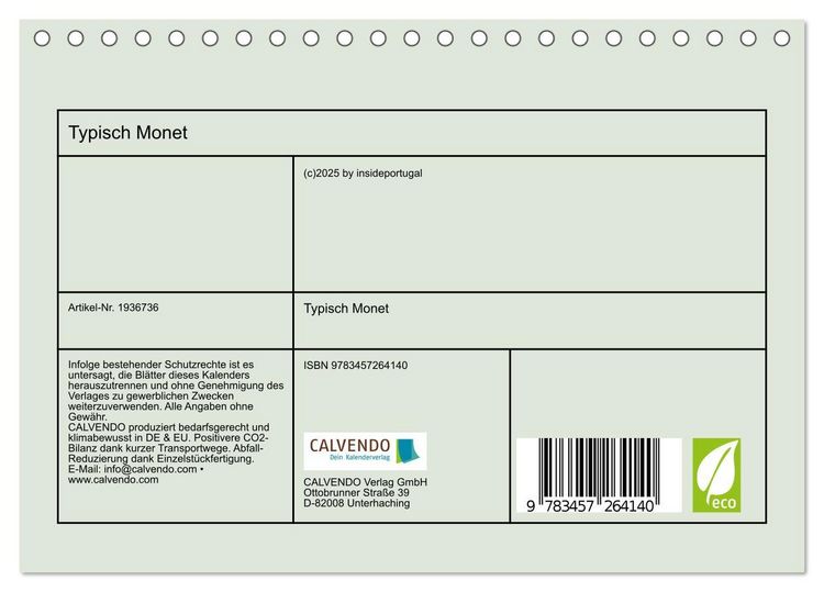 Produktbild: Typisch Monet (Tischkalender 2026 DIN A5 quer), CALVENDO Monatskalender