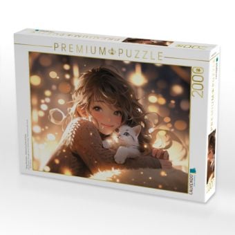 Produktbild: CALVENDO Puzzle Manga Illustration - M&auml;dchen kuschelt mit Katze | 2000 Teile Lege-Gr&ouml;&szlig;e 90x67cm Foto-Puzzle f&uuml;r gl&uuml;ckliche Stunden