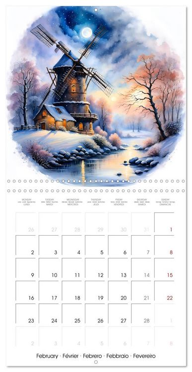 Produktbild: Moulins &agrave; vent Du printemps &agrave; l'hiver (Calendrier mural carr&eacute; 2026 30x30 cm) Calendrier double avec une page pour vos prises de notes