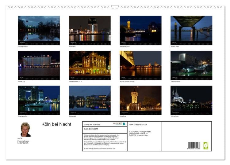 Produktbild: K&ouml;ln bei Nacht (Wandkalender 2026 DIN A2 quer), CALVENDO Monatskalender
