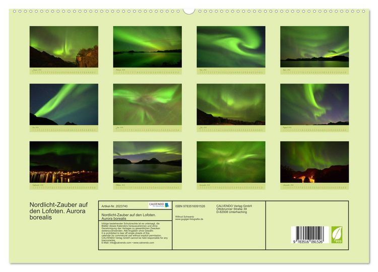 Produktbild: Nordlicht-Zauber auf den Lofoten. Aurora borealis (hochwertiger Premium Wandkalender 2026 DIN A2 quer), Kunstdruck in Hochglanz