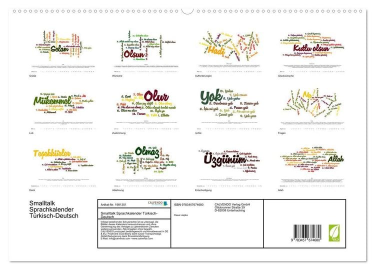 Produktbild: Smalltalk Sprachkalender T&uuml;rkisch-Deutsch (hochwertiger Premium Wandkalender 2026 DIN A2 quer), Kunstdruck in Hochglanz