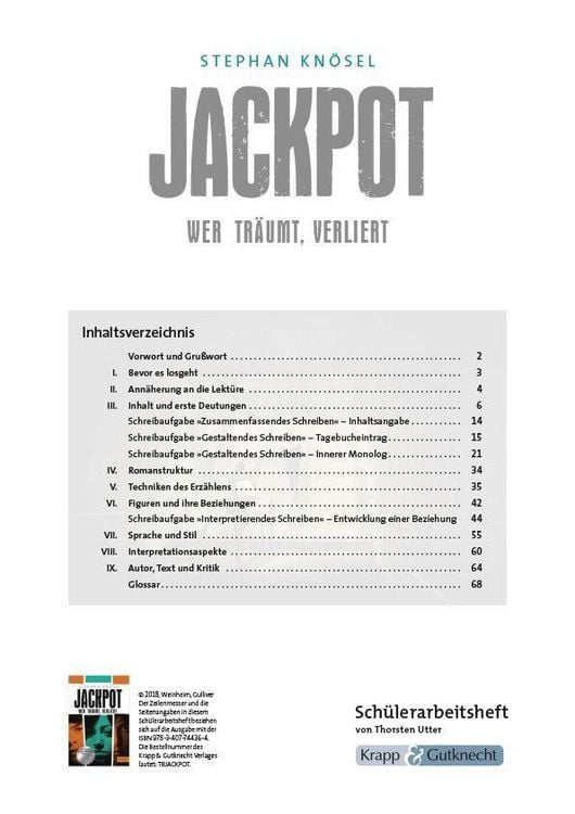 Produktbild: Jackpot &ndash; Wer tr&auml;umt, verliert &ndash; Stephan Kn&ouml;sel &ndash; Sch&uuml;lerarbeitsheft