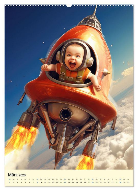 Produktbild: Raketenbabies - Humoristische KI-Bilder (hochwertiger Premium Wandkalender 2026 DIN A2 hoch), Kunstdruck in Hochglanz