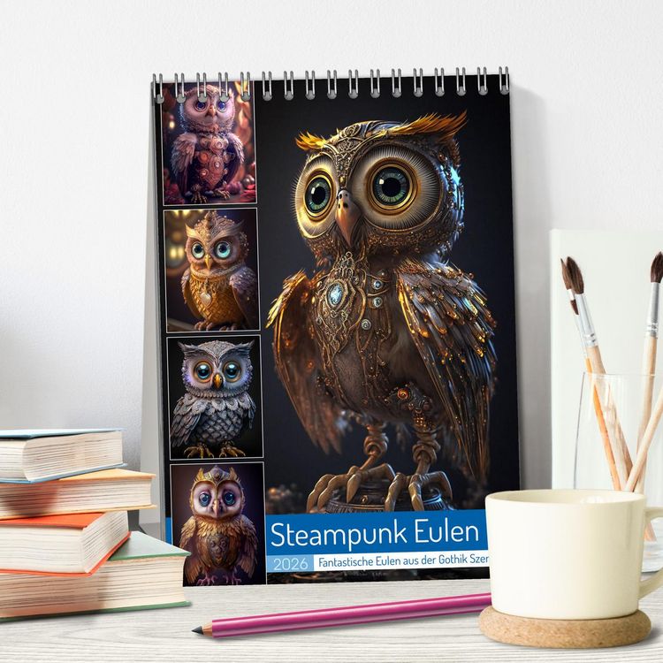 Produktbild: Steampunk Eulen (Tischkalender 2026 DIN A5 hoch), CALVENDO Monatskalender