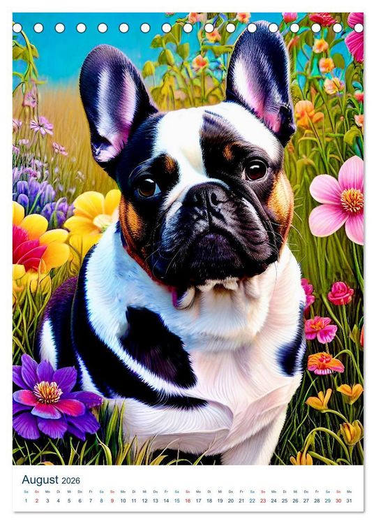 Produktbild: Franz&ouml;sische Bulldoggen. Kunstvoll gestaltete Portraits (Tischkalender 2026 DIN A5 hoch), CALVENDO Monatskalender