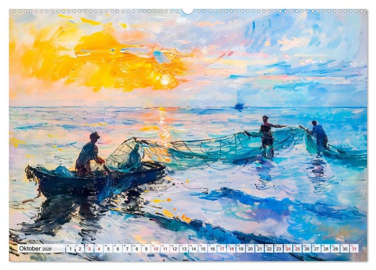 Produktbild: Ein Tag am Meer - Durch die Augen der Impressionisten (hochwertiger Premium Wandkalender 2026 DIN A2 quer), Kunstdruck in Hochglanz