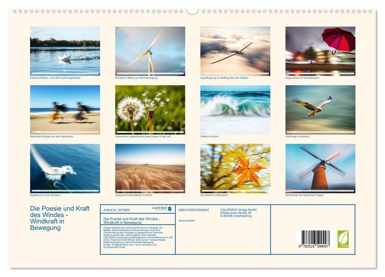 Produktbild: Die Poesie und Kraft des Windes - Windkraft in Bewegung (hochwertiger Premium Wandkalender 2026 DIN A2 quer), Kunstdruck in Hochglanz
