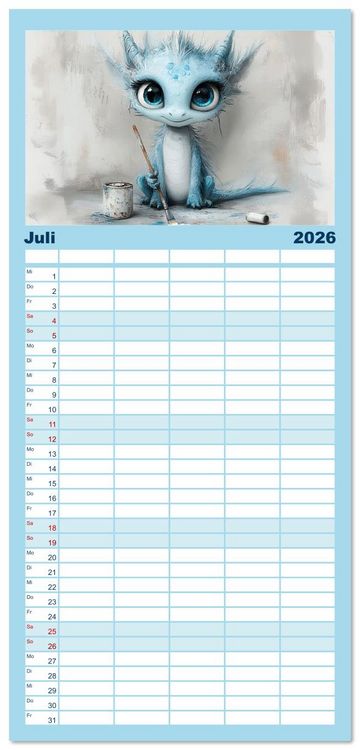 Produktbild: Familienplaner 2026 - Dinozauber &ndash; Wenn Urzeitbewohner zu Freunden werden mit 5 Spalten (Wandkalender, 21 x 45 cm) CALVENDO