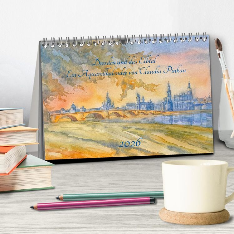 Produktbild: Dresden und das Elbtal - Ein Aquarellkalender von Claudia Pinkau (Tischkalender 2026 DIN A5 quer), CALVENDO Monatskalender