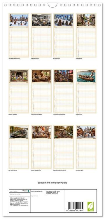 Produktbild: Familienplaner 2027 - Zauberhafte Welt der Rattlis mit 5 Spalten (Wandkalender, 21 x 45 cm) CALVENDO