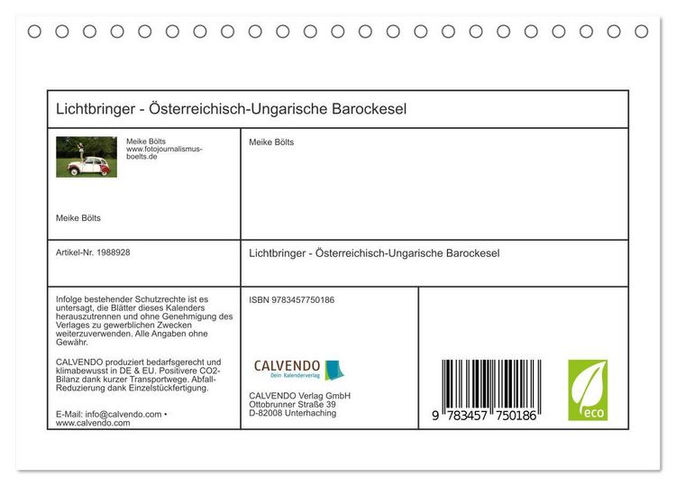 Produktbild: Lichtbringer - &Ouml;sterreichisch-Ungarische Barockesel (Tischkalender 2026 DIN A5 quer), CALVENDO Monatskalender