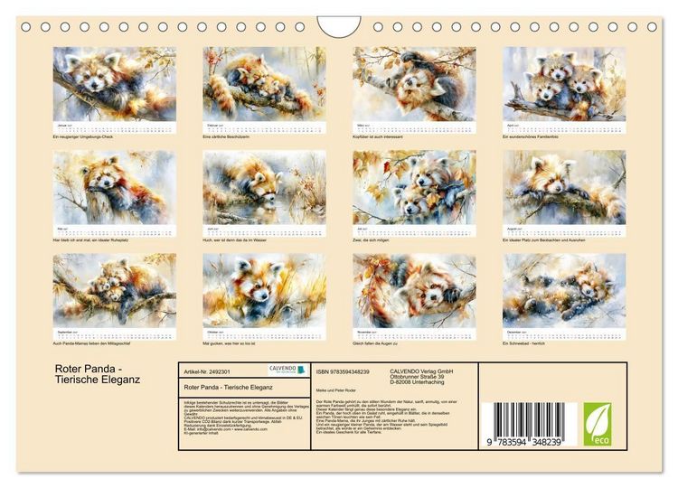 Produktbild: Roter Panda - Tierische Eleganz (Wandkalender 2027 DIN A4 quer), CALVENDO Monatskalender