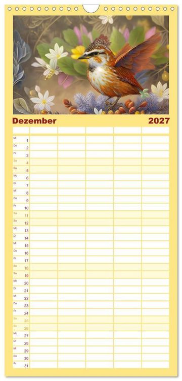 Produktbild: Familienplaner 2027 - Zauberhafte Paradiesv&ouml;gel mit 5 Spalten (Wandkalender, 21 x 45 cm) CALVENDO