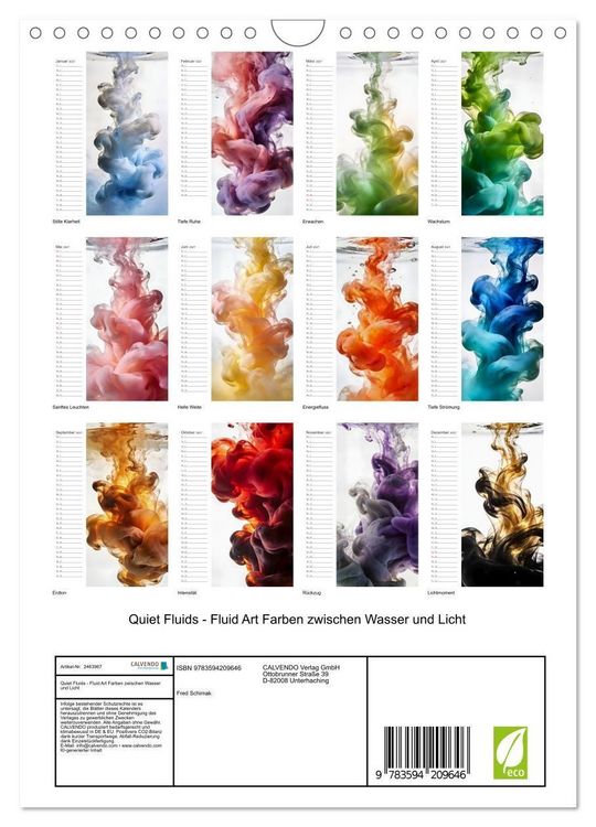 Produktbild: Quiet Fluids - Fluid Art Farben zwischen Wasser und Licht (Wandkalender 2027 DIN A4 hoch), CALVENDO Monatskalender