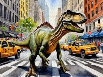 Produktbild: CALVENDO Puzzle Tyrannus Saurus in New York | 1000 Teile Lege-Gr&ouml;&szlig;e 64x48cm Foto-Puzzle f&uuml;r gl&uuml;ckliche Stunden