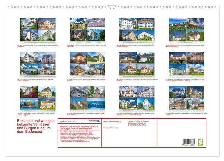 Produktbild: Bekannte und weniger bekannte Schl&ouml;sser und Burgen rund um dem Bodensee (Wandkalender 2026 DIN A2 quer), CALVENDO Monatskalender